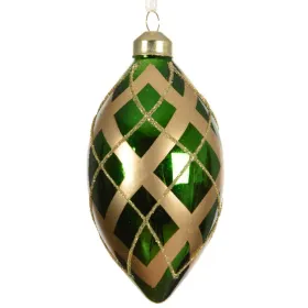 Weihnachtskugel Raute Schottenmuster Grün & Goldfarben Ø 8 cm - Glas