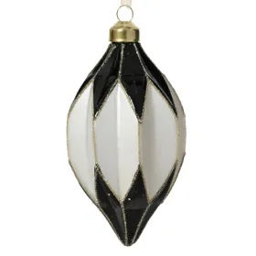 Weihnachtskugel Facetten Raute Schwarz & Weiß goldenfarbener Glitter Ø 8 cm - Glas