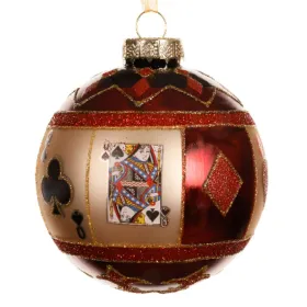 Weihnachtskugel Spielkarten Rot Ø 8 cm - Glas