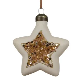 Weihnachtskugel Stern Weiß mit Paillettenstern - Glas