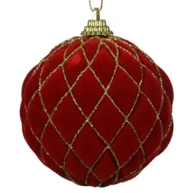 Weihnachtskugel Weihnachtsrot mit goldfarbenen Glitter bruchfest Ø 8 cm aus Kunststoff