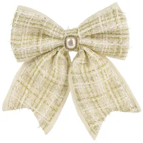 Weihnachtsschleife champagnerfarben mit Brosche & Clip - Polyester