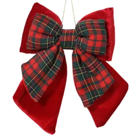 Weihnachtsschleife Rot & grün-rot kariert 23 x 18 cm - Polyester & Samt