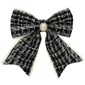 Weihnachtsschleife schwarz/cremefarben mit Brosche & Clip - Polyester