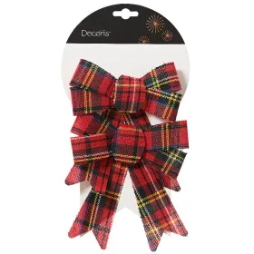 Weihnachtsschleifen Rot kariert 17 x 14 cm im 2er Set - Polyester & Kunststoff